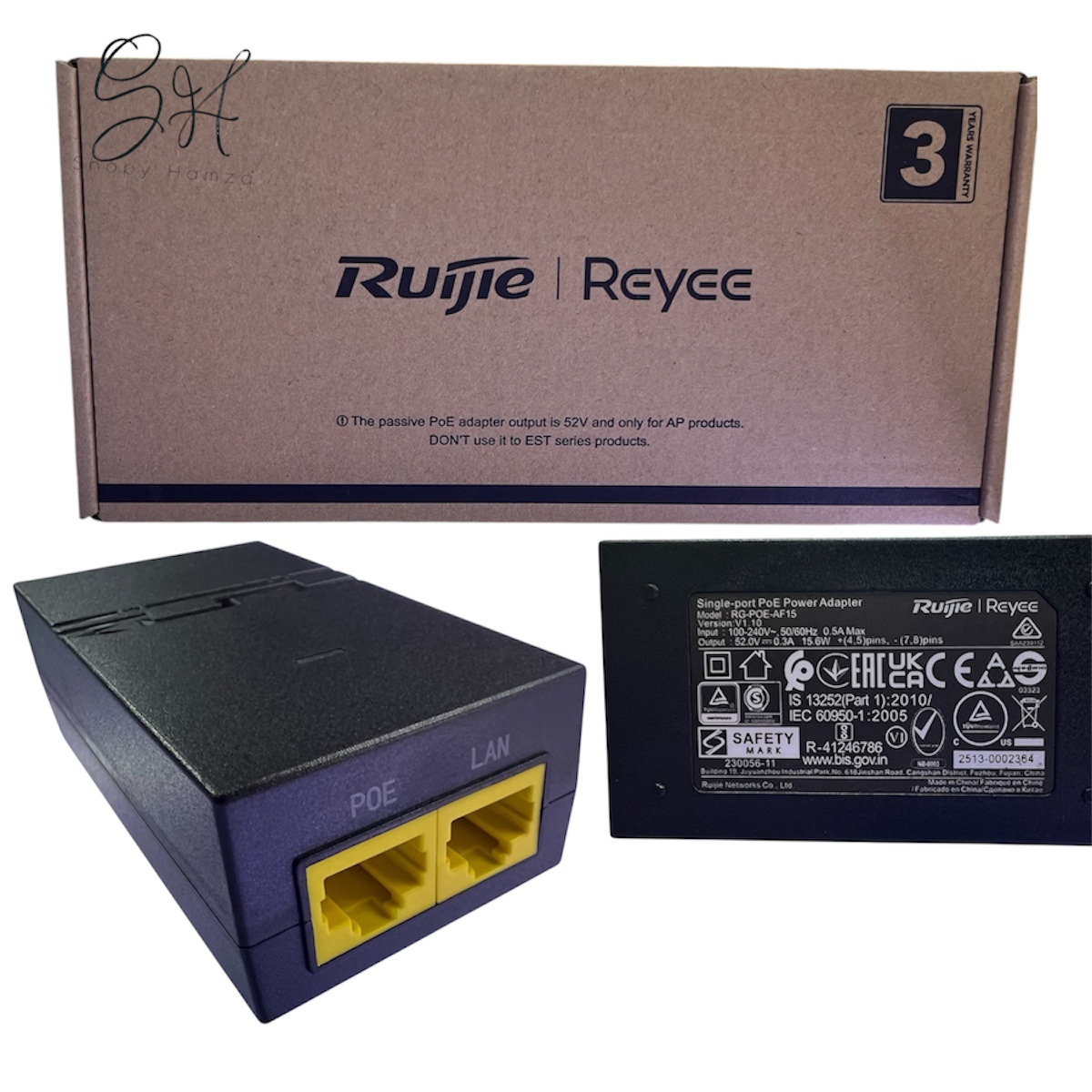 Injecteur PoE Gigabit Ruijie Reyee RG-POE-AF15 - 1 Port 1000Base-T, 52V, 15,6W